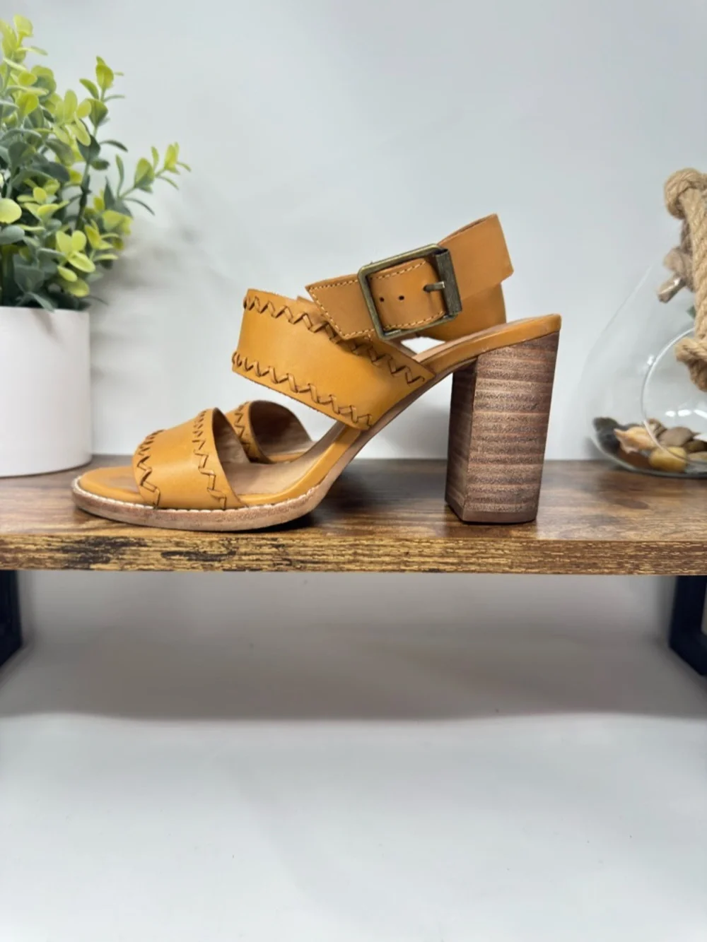 Madewell‎ The Angie Tan Leather Block Heel Double Strap Sandals Size 6.5